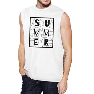 Summer Geometric Lettering Mens White Muscle Tee Crew Neck Line - 365INLOVE