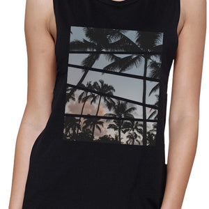 Palm Trees California Sunset Photo Womens Sleeveless Muscle Tee - 365INLOVE