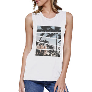 Palm Trees California Sunset Photography Womens Graphic Muscle Tee - 365INLOVE