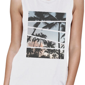 Palm Trees California Sunset Photography Womens Graphic Muscle Tee - 365INLOVE