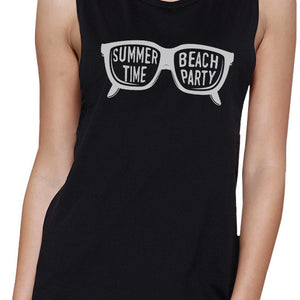 Summer Time Beach Party Womens Black Muscle Top