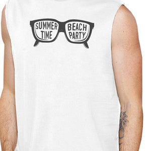 Summer Time Beach Party Mens White Muscle Top