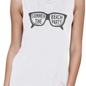 Summer Time Beach Party Womens White Muscle Top