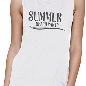 Summer Beach Party Womens White Muscle Top