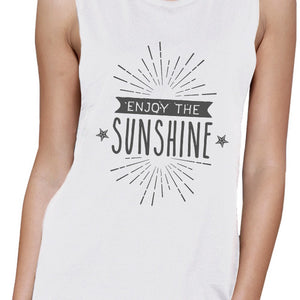 Enjoy The Sunshine Womens White Muscle Top