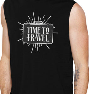 Time To Travel Mens Black Muscle Top