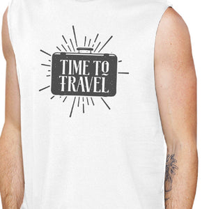 Time To Travel Mens White Muscle Top