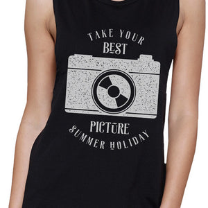 Take Your Best Picture Summer Holiday Womens Black Muscle Top