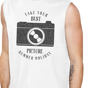 Take Your Best Picture Summer Holiday Mens White Muscle Top