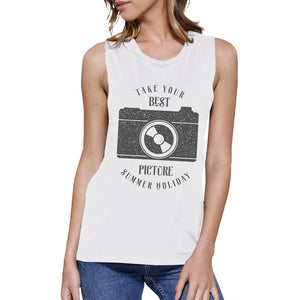 Take Your Best Picture Summer Holiday Womens White Muscle Top