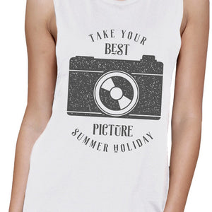 Take Your Best Picture Summer Holiday Womens White Muscle Top