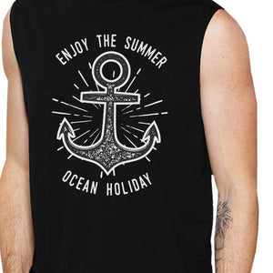 Enjoy The Summer Ocean Holiday Mens Black Muscle Top