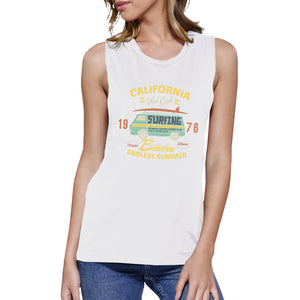 California Beaches Endless Summer Womens White Muscle Top