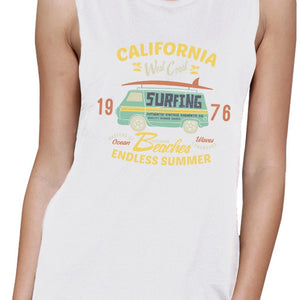 California Beaches Endless Summer Womens White Muscle Top