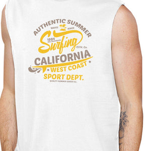 Authentic Summer Surfing California Mens White Muscle Top