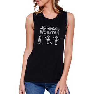 My Holiday Workout Womens Black Muscle Top