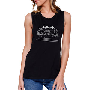 Winter Wonderland Womens Black Muscle Top