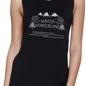 Winter Wonderland Womens Black Muscle Top