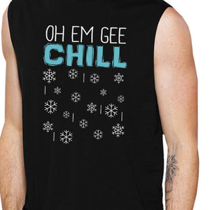 Oh Em Gee Chill Snowflakes Mens Black Muscle Top