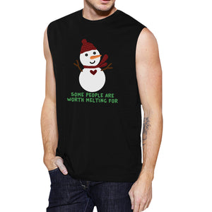 Some People Are Worth Melting For Snowman Mens Black Muscle Top