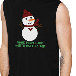 Some People Are Worth Melting For Snowman Mens Black Muscle Top