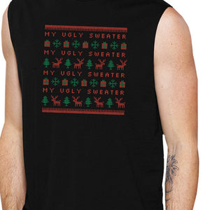 My Ugly Sweater Pattern Mens Black Muscle Top