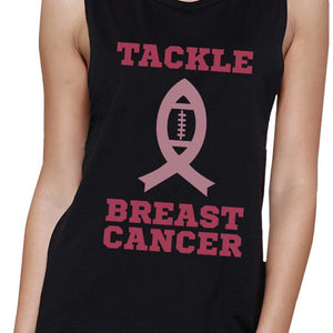 Tackle Breast Cancer Football Womens Black Muscle Top