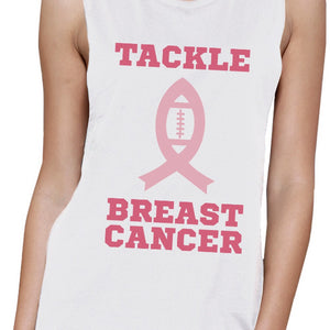 Tackle Breast Cancer Football Womens White Muscle Top