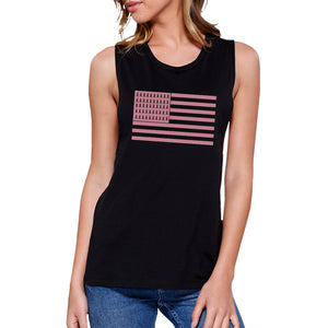 Breast Cancer Awareness Pink Flag Womens Black Muscle Top