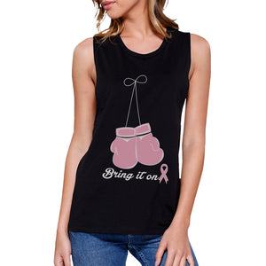 Bring It On Breast Cancer Awareness Boxing Womens Black Muscle Top