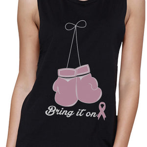 Bring It On Breast Cancer Awareness Boxing Womens Black Muscle Top