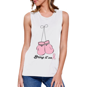 Bring It On Breast Cancer Awareness Boxing Womens White Muscle Top