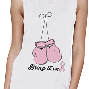 Bring It On Breast Cancer Awareness Boxing Womens White Muscle Top