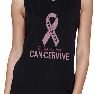 I You We Can-Cervive Breast Cancer Womens Black Muscle Top