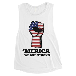 Merica We Strong Womens Workout Muscle Tee Cute 4th Of July Outfits