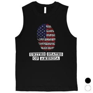 Fingerprint USA Flag Mens Muscle Tee Funny 4th of July Outfit Gift