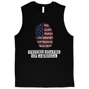 Fingerprint USA Flag Mens Muscle Tee Funny 4th of July Outfit Gift