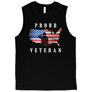Proud Veteran Mens Graphic Muscle Tee 4th of July Gift For Army Dad