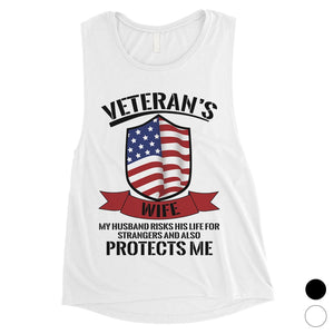 Veterans Wife Shirt Womens Cute Graphic 4th of July Muscle Tee Gift