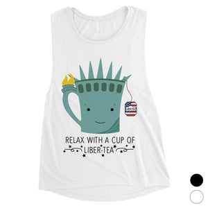 Cup Of Liber-Tea Womens Cute Graphic 4th of July Muscle Tee For Gym