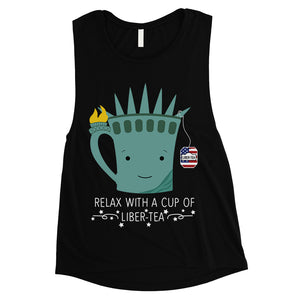 Cup Of Liber-Tea Womens Cute Graphic 4th of July Muscle Tee For Gym