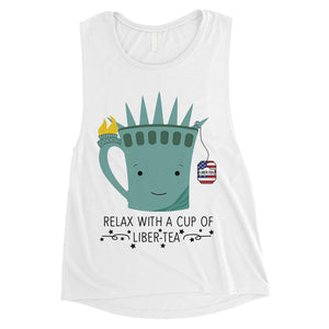 Cup Of Liber-Tea Womens Cute Graphic 4th of July Muscle Tee For Gym