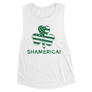 Shamerica Flag Womens Muscle Tank Top Cute St Paddy's Day Shirt