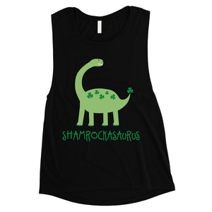 Shamrock Saurus Womens Muscle Tank Top Funny St Patrick's Day Shirt