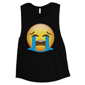 Emoji-Crying Womens Unhappy Grieving Cool Muscle Shirt Friend Gift
