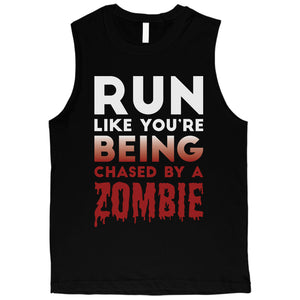 Chased By Zombie Mens Spooky Whimsical Cool Muscle Shirt Gag Gift