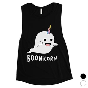 Boonicorn Cute Halloween Costume Ghost Unicorn Womens Muscle Shirt