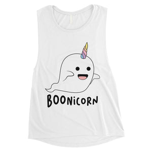 Boonicorn Cute Halloween Costume Ghost Unicorn Womens Muscle Shirt