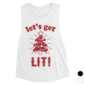 Get Lit Christmas Tree Womens Muscle Top