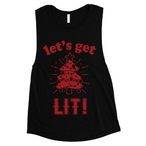 Get Lit Christmas Tree Womens Muscle Top